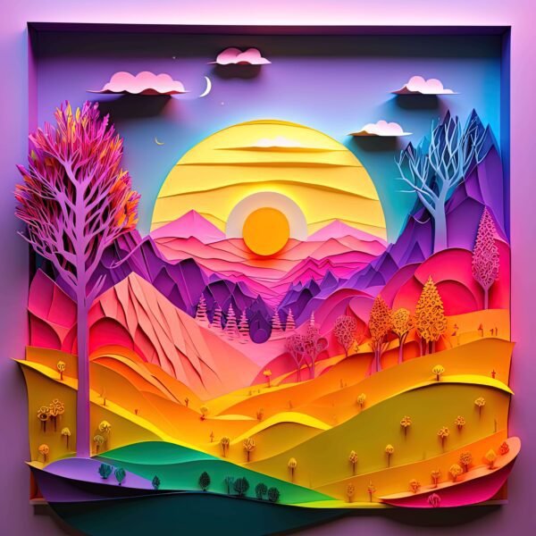 Arte de Hermoso Paisaje de colores en 3D al estilo corte de papel especial para regalar - Imagen 3